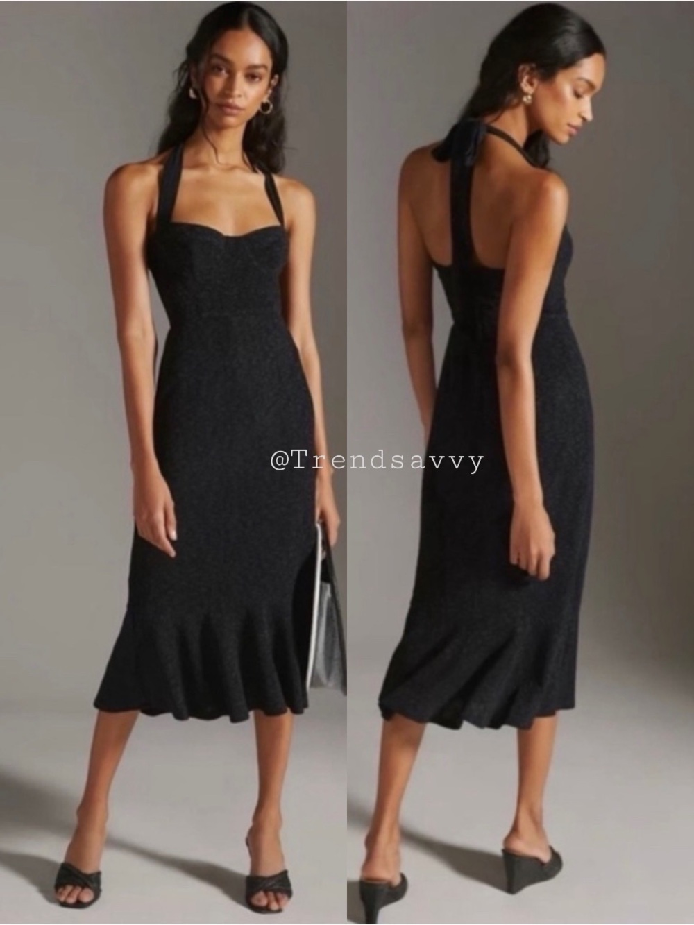 Anthropologie Hutch Black Halter Corset Midi Dress Medium Cocktail NWT